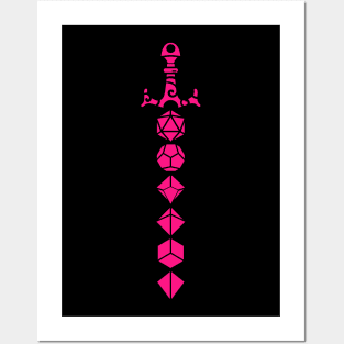 Pink Polyhedral Dice Set Sword Tabletop RPG Posters and Art